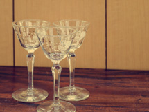 rooster and three glasses